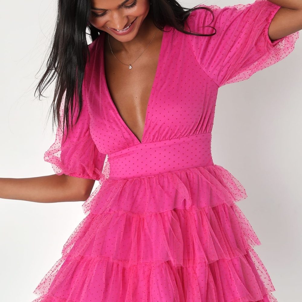 Lulus Pink V-neck Tutu Dress- Large